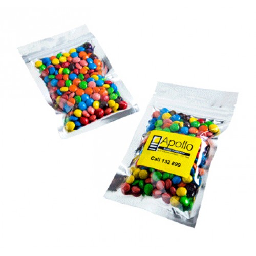 SILVER ZIP LOCK BAG WITH M&Ms 50G